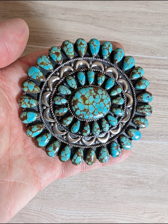 #8 Turquoise Cluster Sterling Silver Statement Concho Belt Buckle main image 4